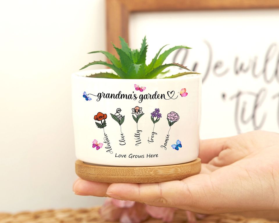Personalized Grandma's Garden Vase, Mother's Day Gift, Watercolor ...